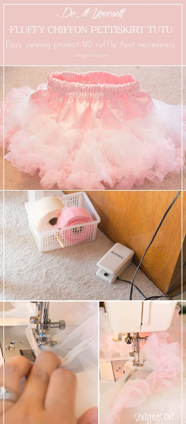 DIY chiffon pettiskirt tutu that's super easy to make. No ruffle foot needed. Great for a cake smash or dressing up! Tutorial includes easy sizing and links to where to buy all materials from sengerson.com - mom and lifestyle blogger.