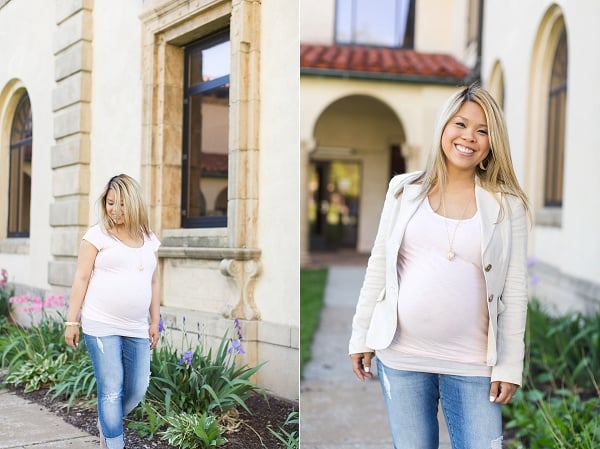 dress the bump style the bump boyfriend jeans with pink tshirt