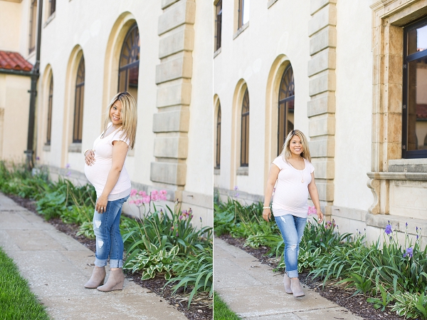 dress the bump style the bump boyfriend jeans with pink tshirt