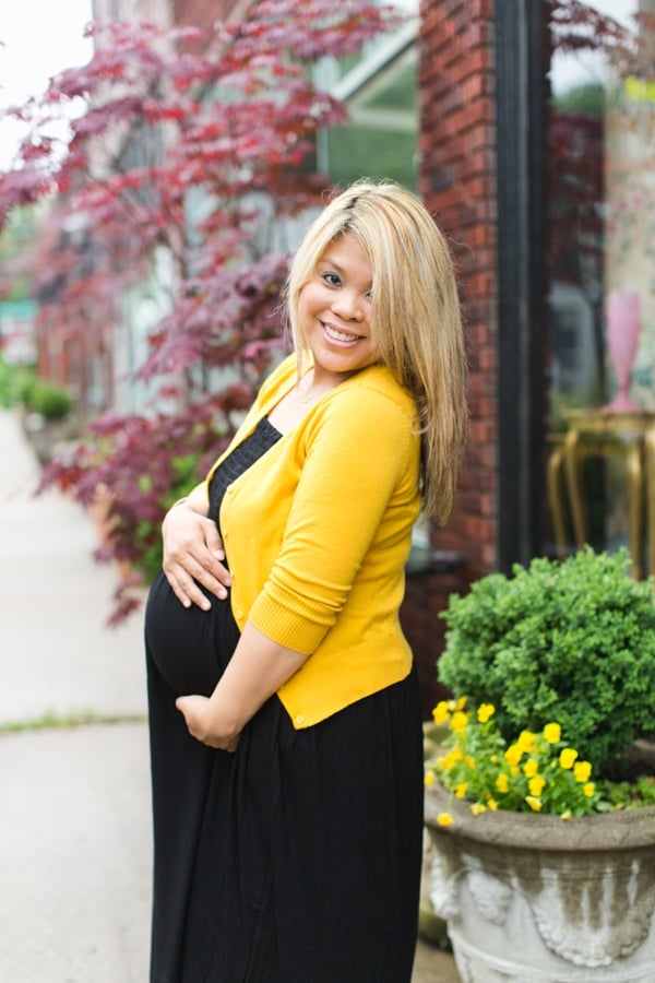 black dress with yellow cardigan