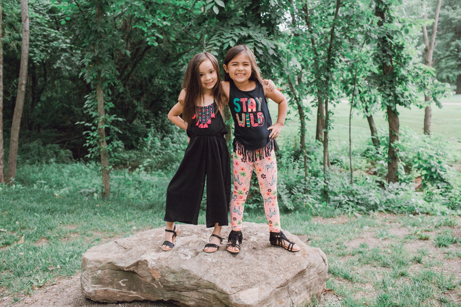 Fringe stay wild shirt with jungle themed leggings and fringe shoes! Super cute and adorable for eight year old girls.