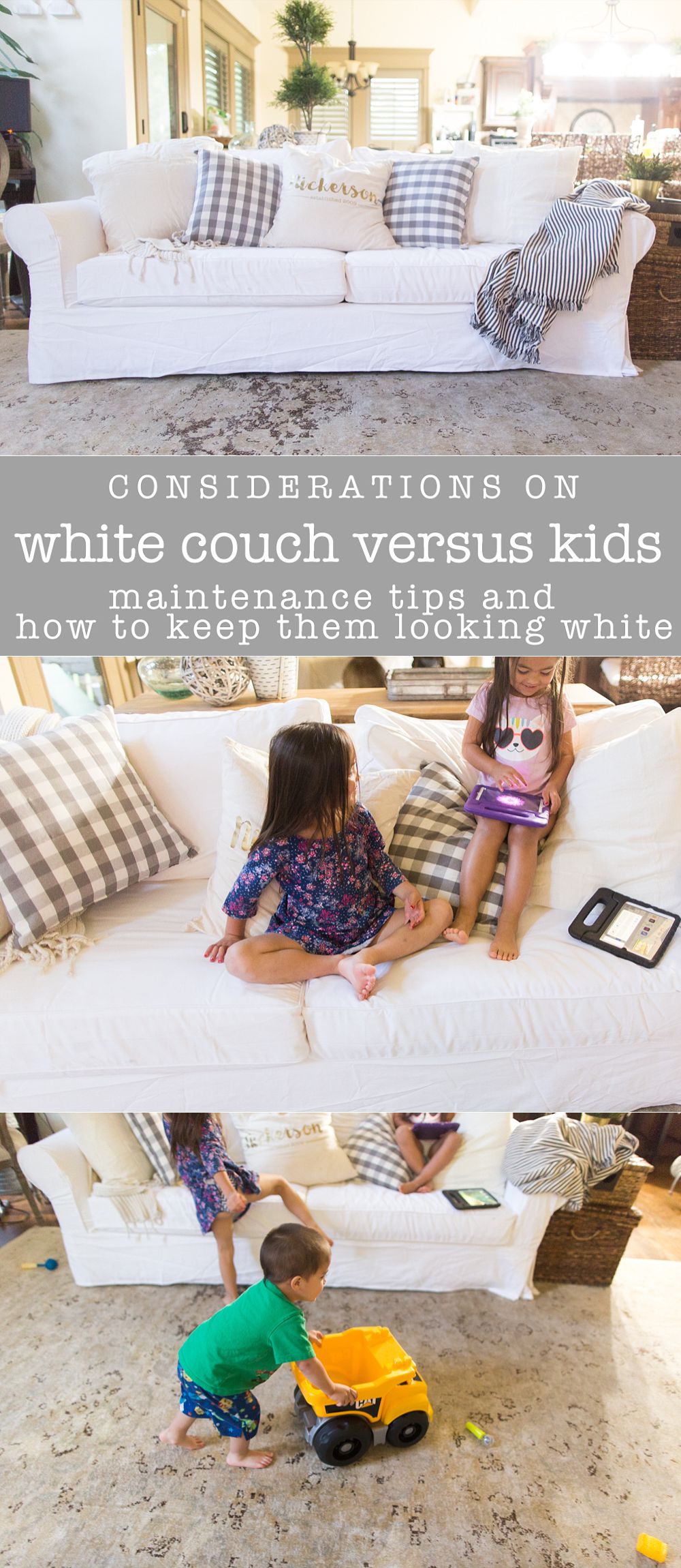 white sofa with kids