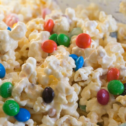Delicious white chocolate and M&Ms mixed together. So good!