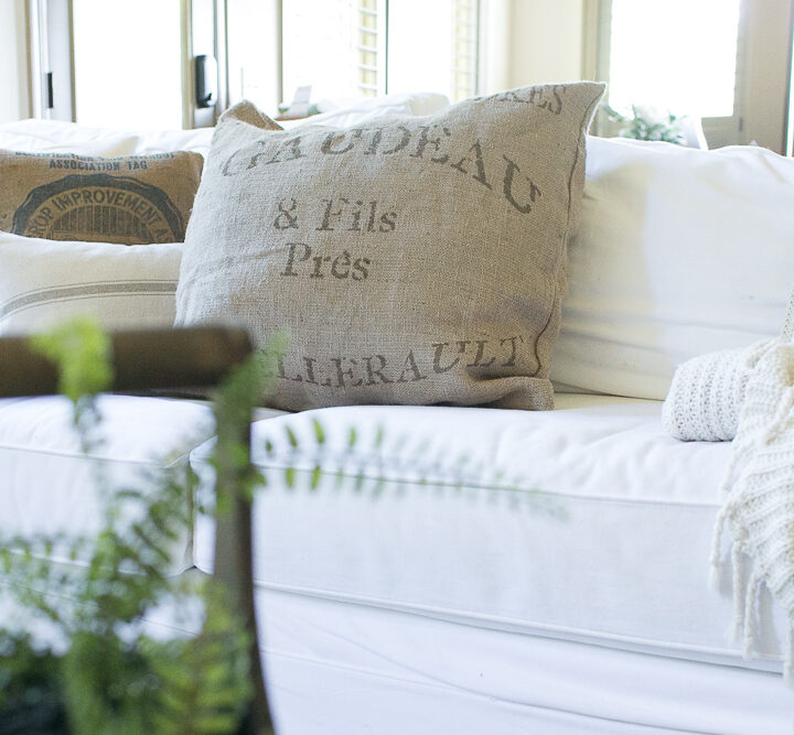 farmhouse style grain sack pillows burlap
