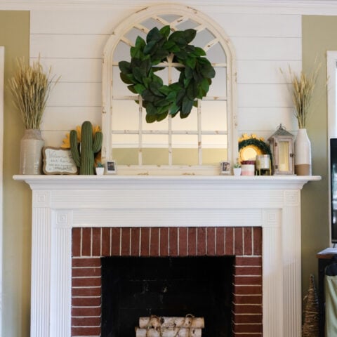 shiplap fireplace with accent wall after
