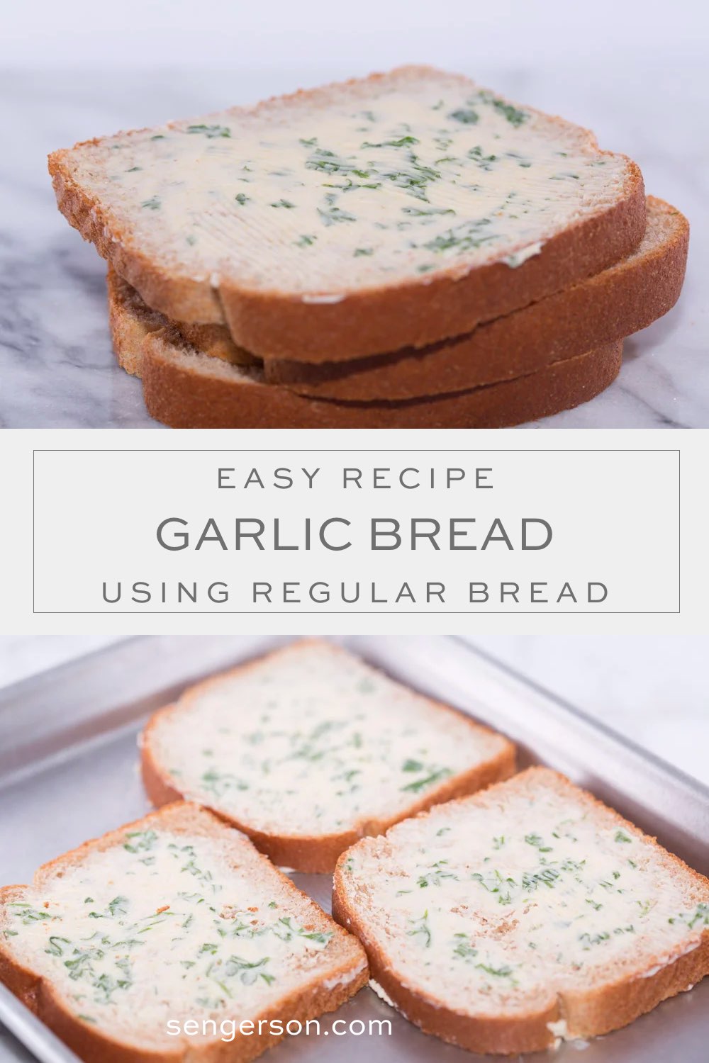 Easy homemade garlic bread recipe from scratch using regular sandwich bread - budget-friendly side dish
