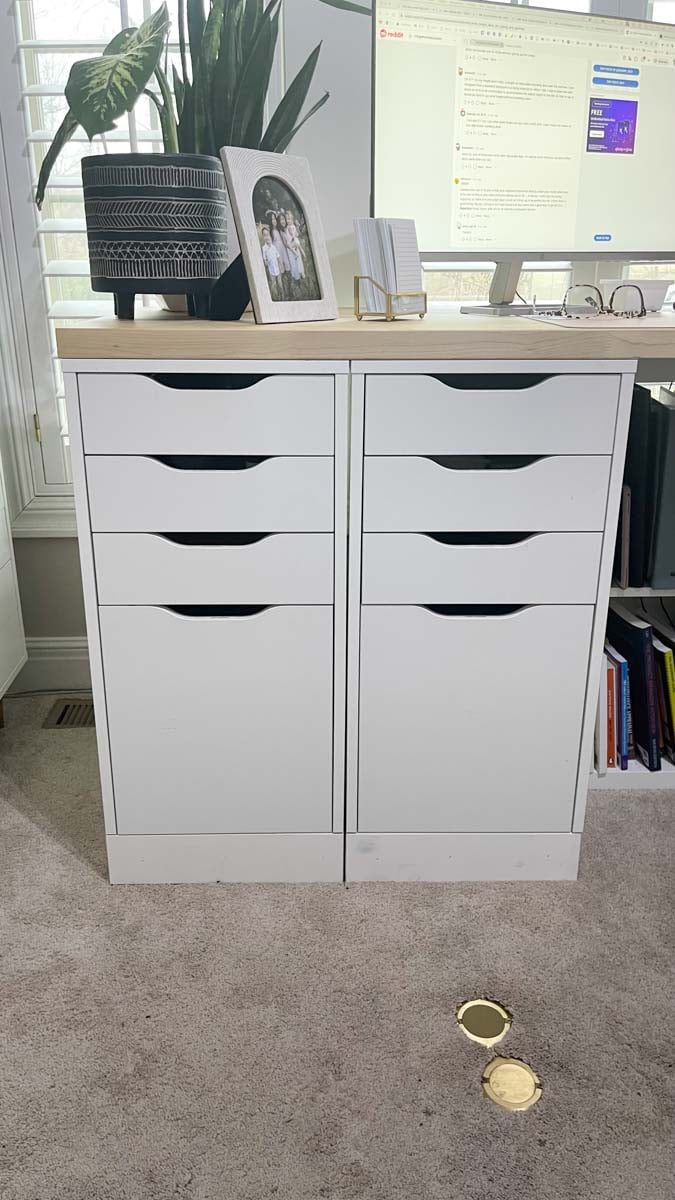 ikea alex cabinet with wood trim riser and make it taller