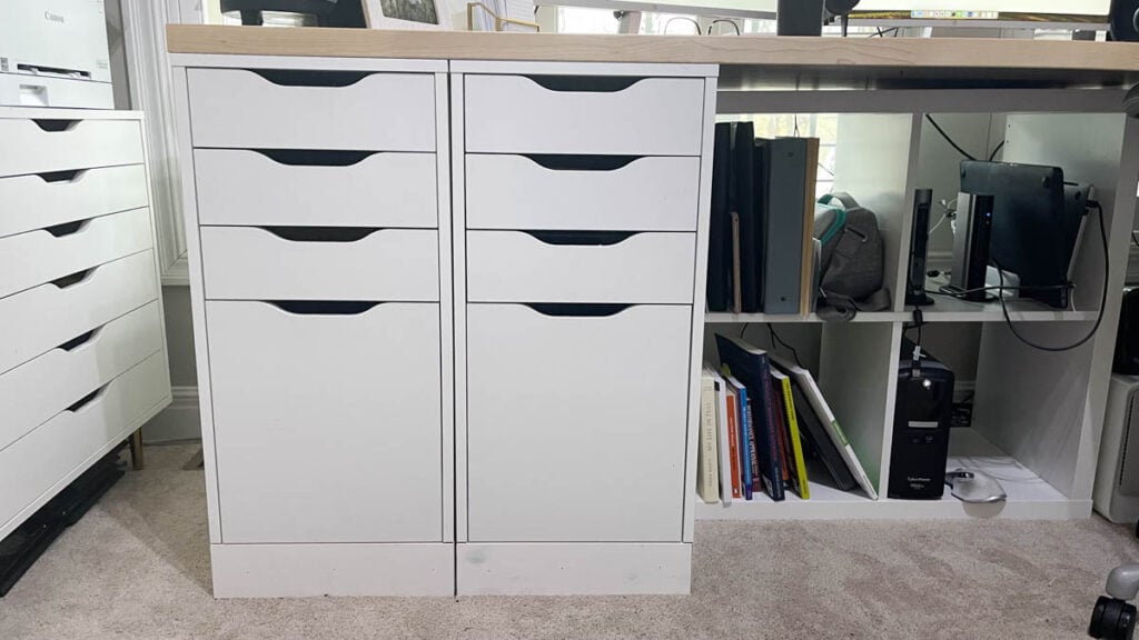 ikea alex cabinet with wood trim riser and make it taller