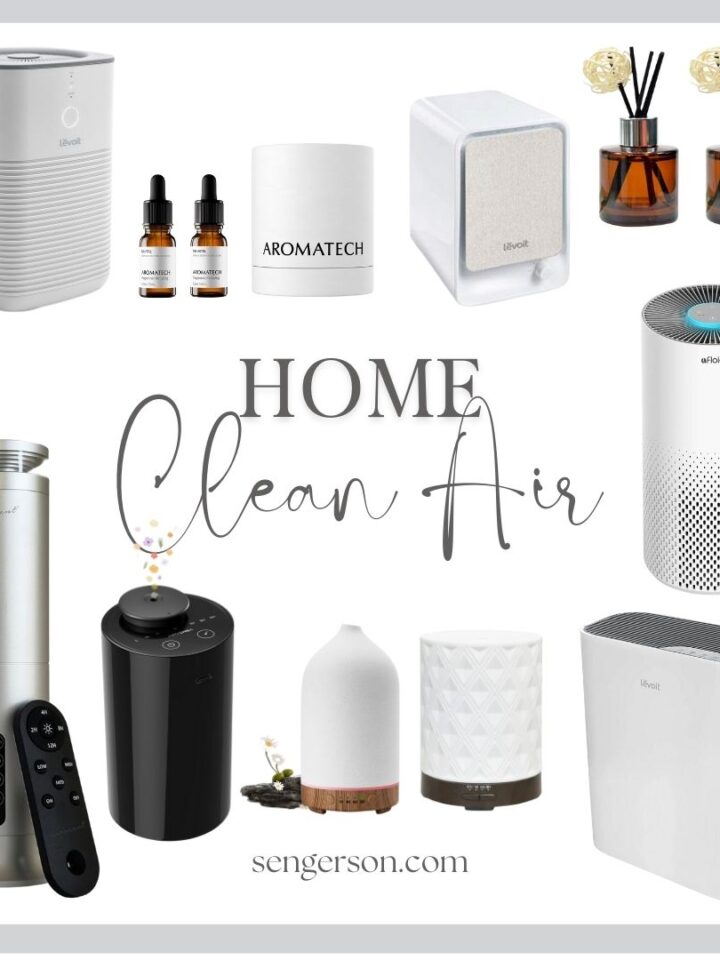 breathe easy at home collage featuring air purifiers and clean air solutions