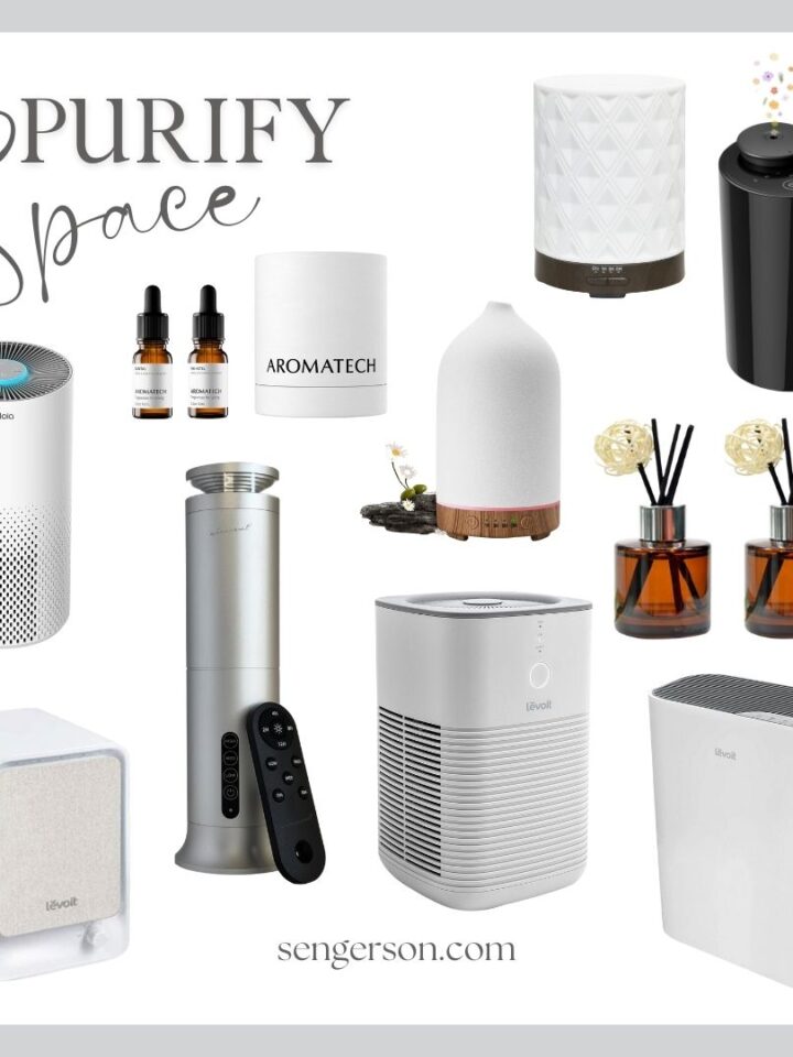 clean air solutions collage featuring air purifiers and filters for home use