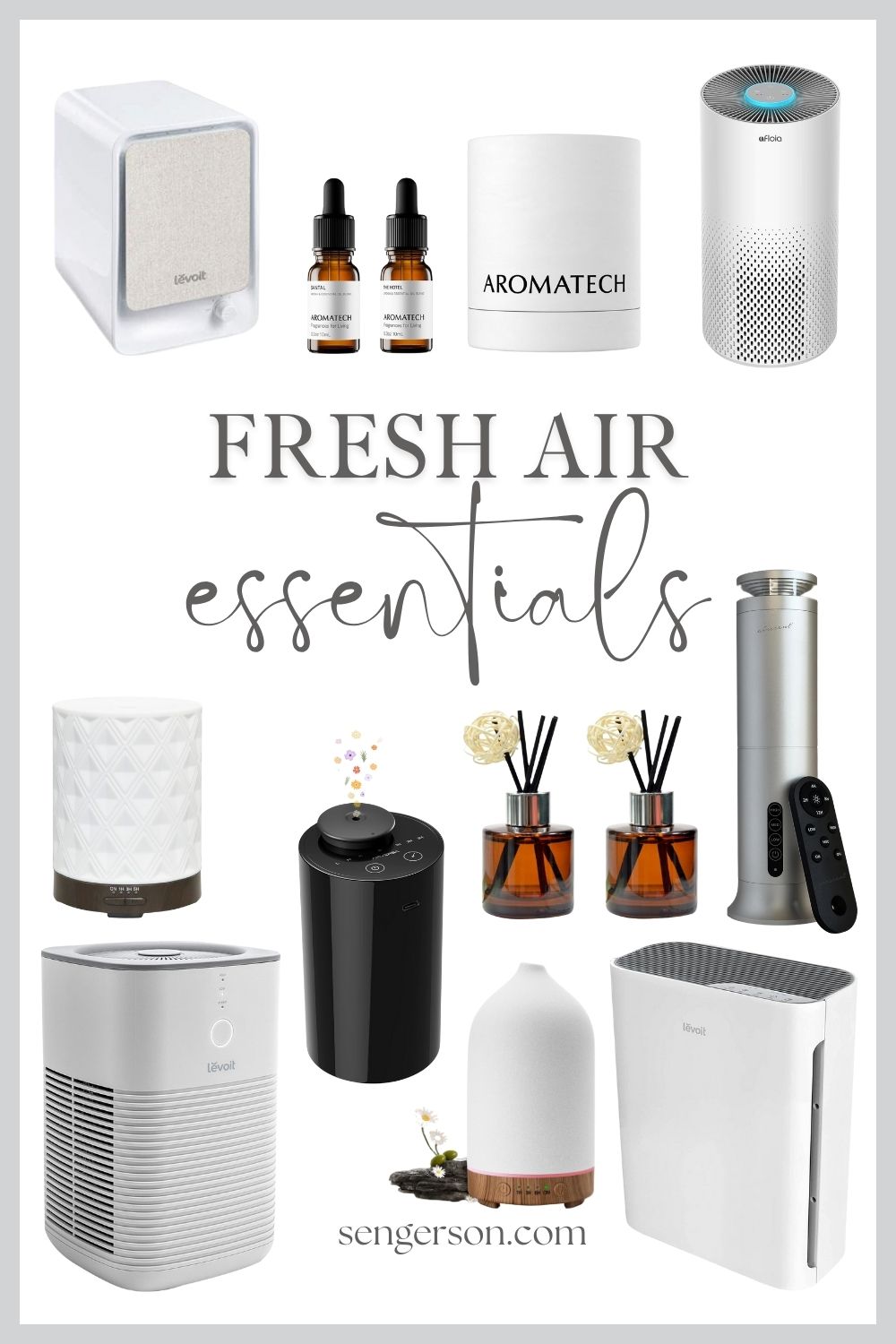 breathe easy at home collage featuring air purifiers and clean air solutions