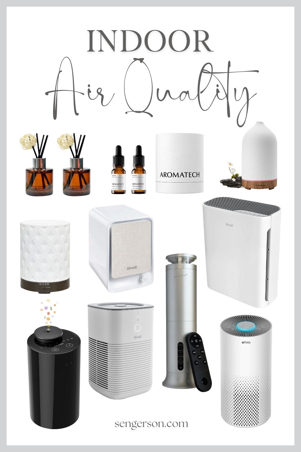clean air solutions collage featuring air purifiers and filters for home use