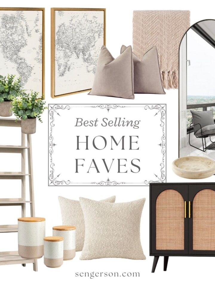 home decor best sellers collage featuring neutral accent pieces and timeless home favorites