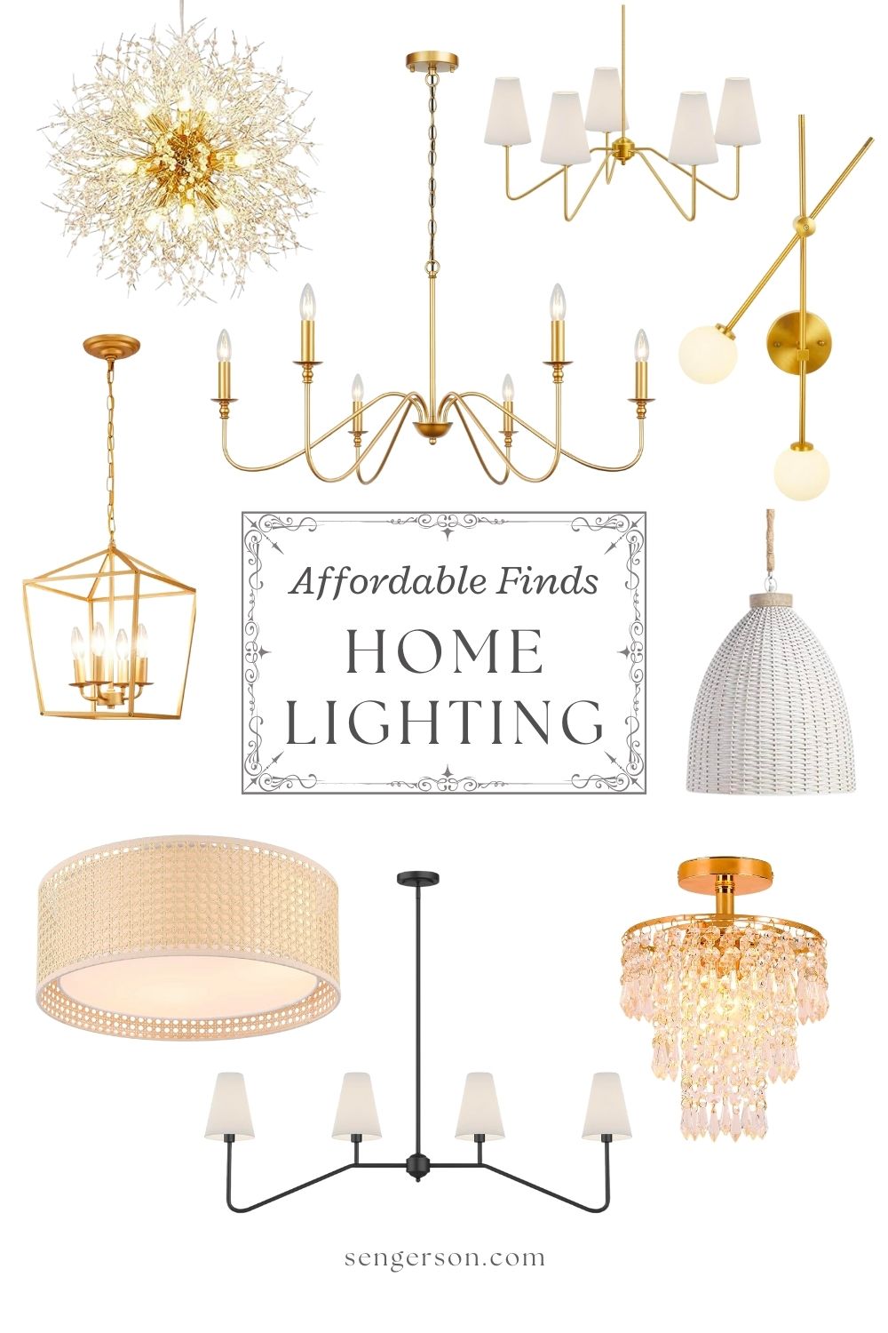 affordable home lighting collage featuring modern pendant lights and wall sconces