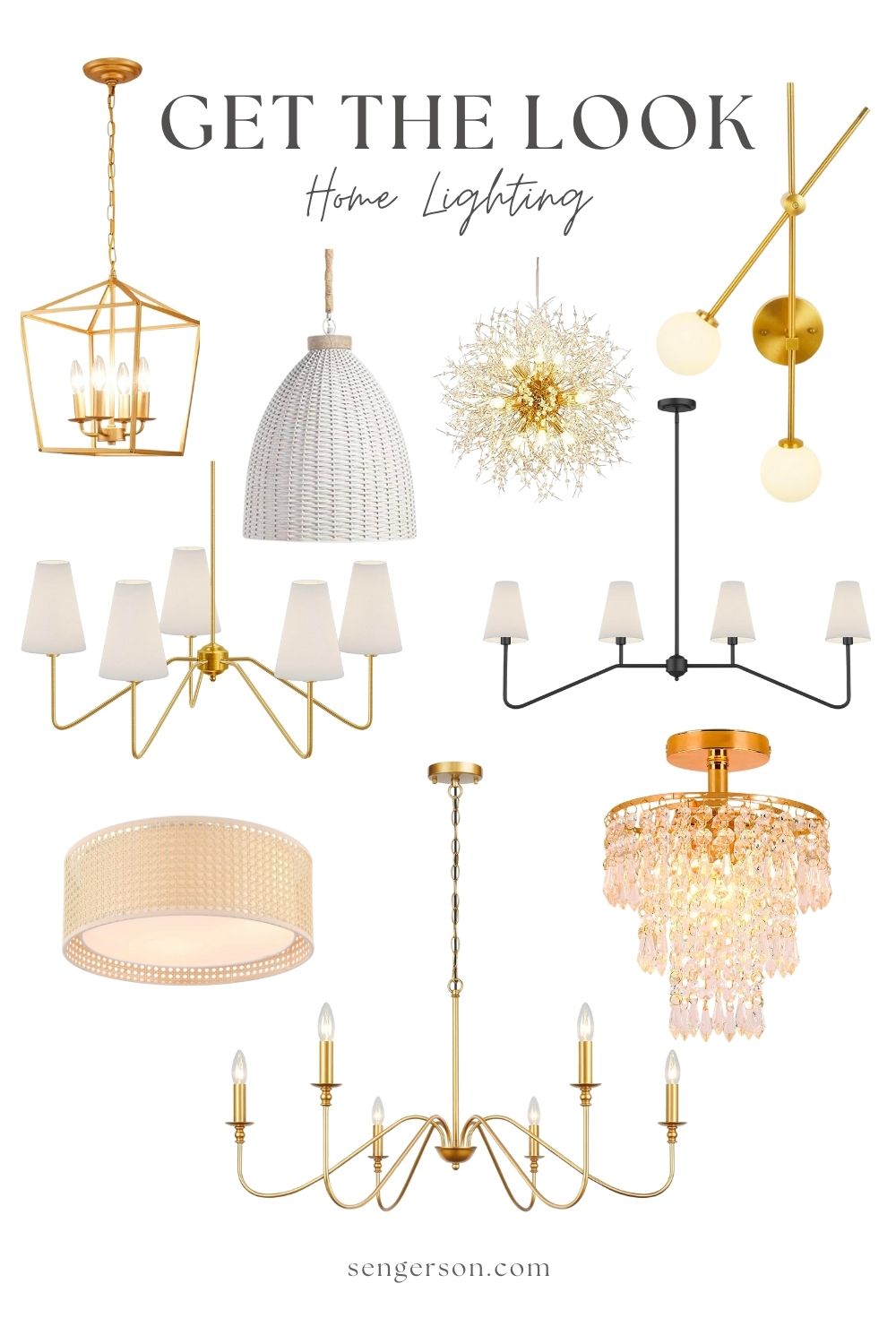 get the look home lighting collage featuring modern pendant and designer-inspired light fixtures