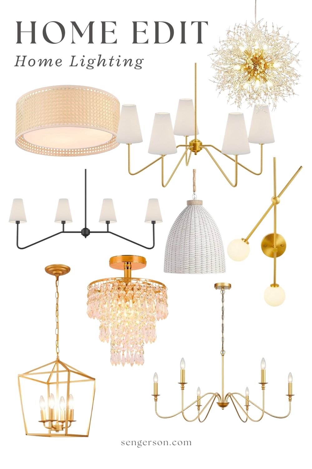 home edit home lighting collage featuring curated neutral modern fixtures