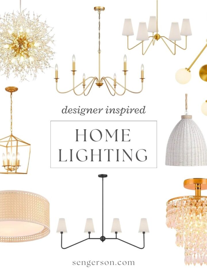 home edit home lighting collage featuring curated neutral modern fixtures