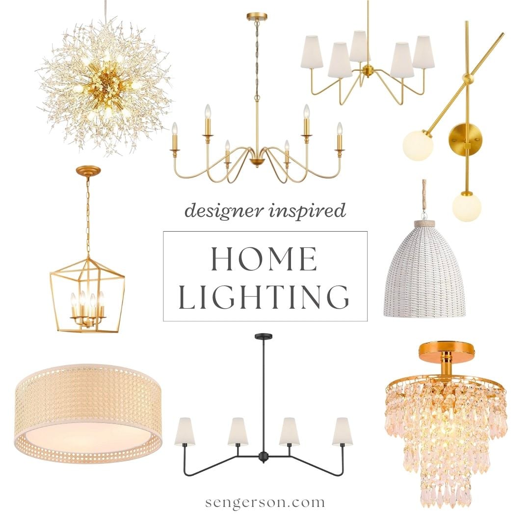 home edit home lighting collage featuring curated neutral modern fixtures