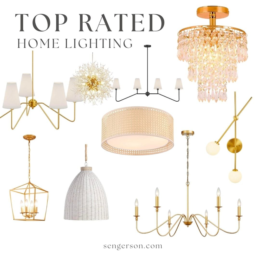 get the look home lighting collage featuring modern pendant and designer-inspired light fixtures