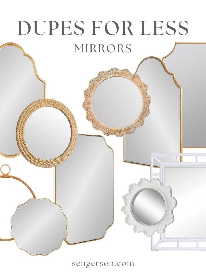 affordable finds mirrors collage featuring budget-friendly wall and arched mirrors