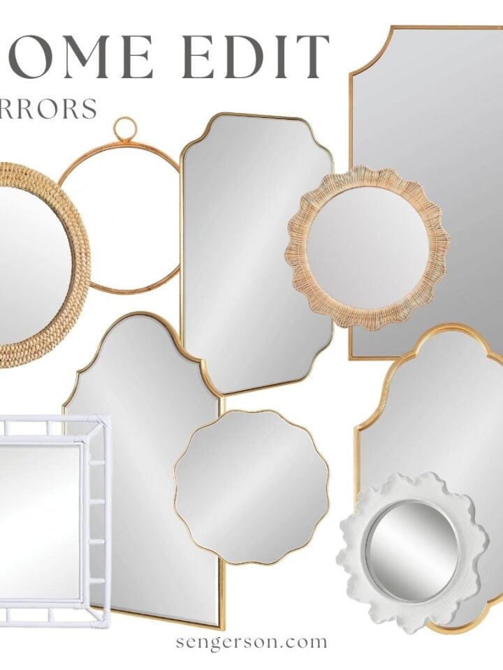 amazon mirrors for less collage featuring affordable arched and round mirror designs