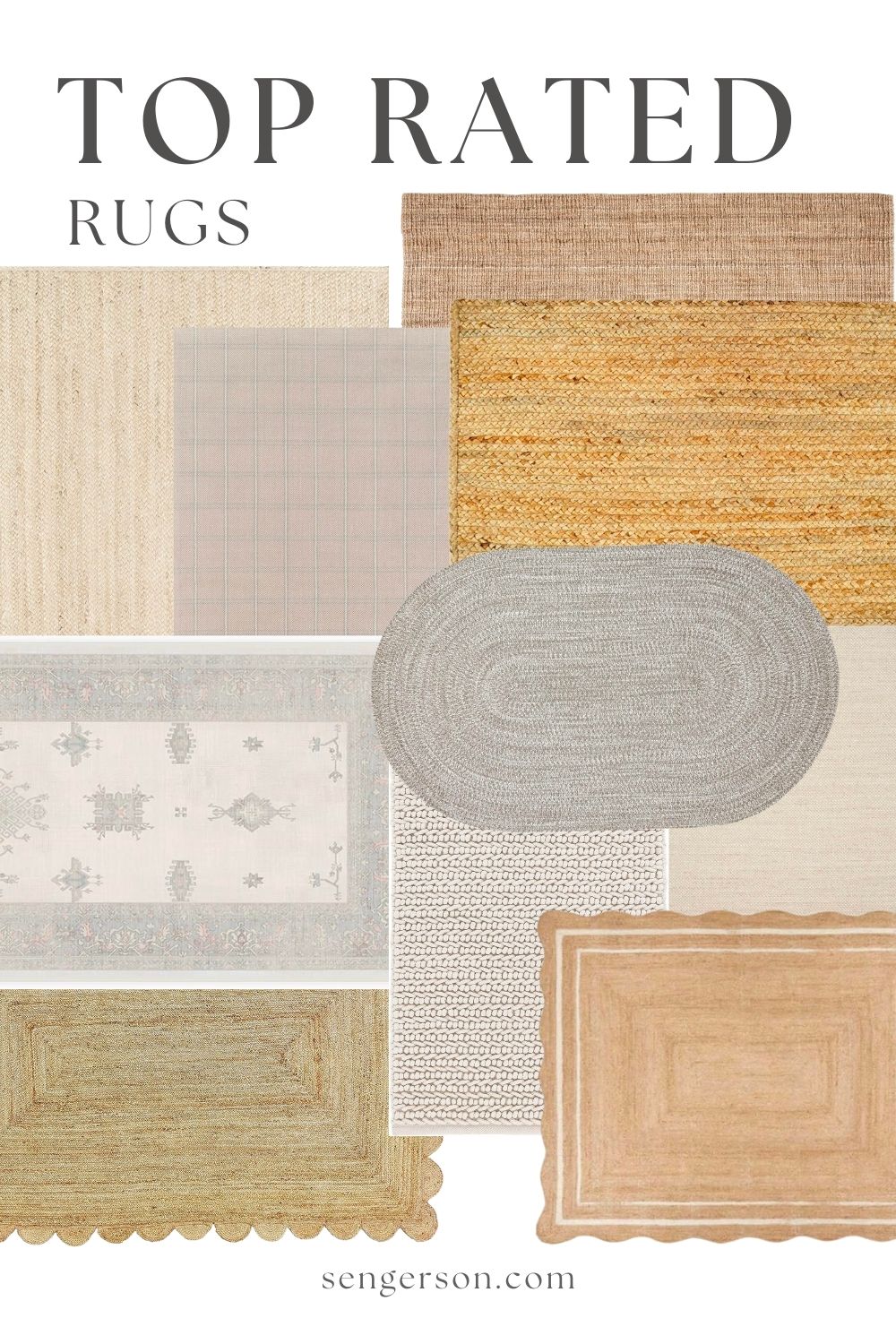 top rated rugs collage featuring popular home rug styles and neutral tones