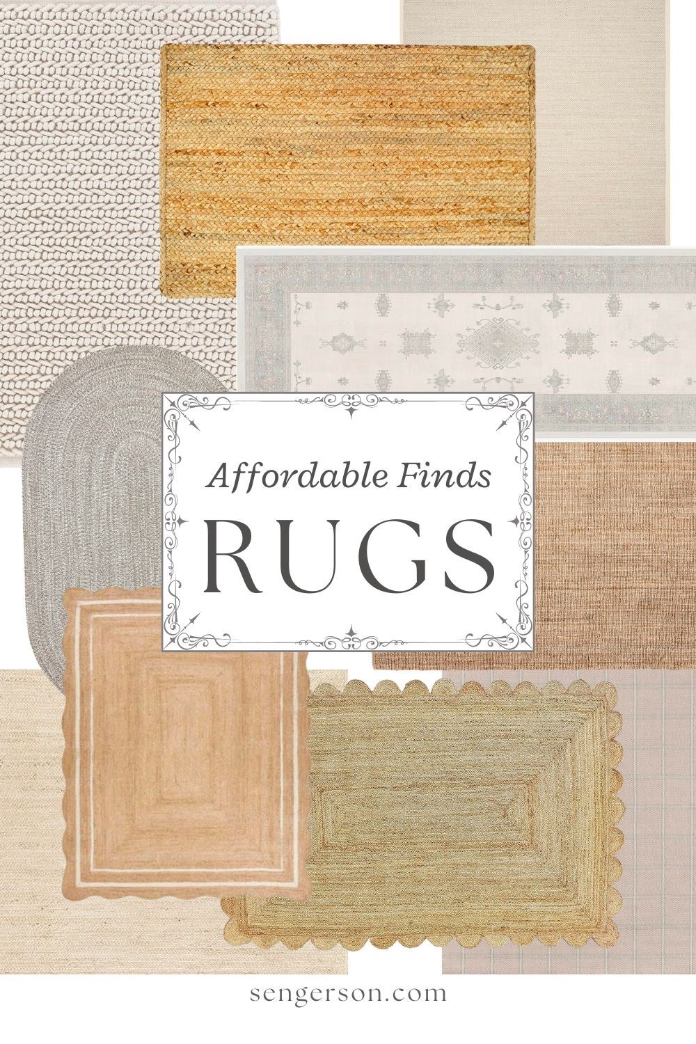 affordable neutral rugs collage featuring jute and woven natural textures