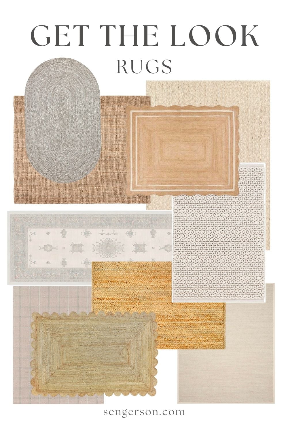 neutral rugs collage featuring designer-inspired jute and woven styles