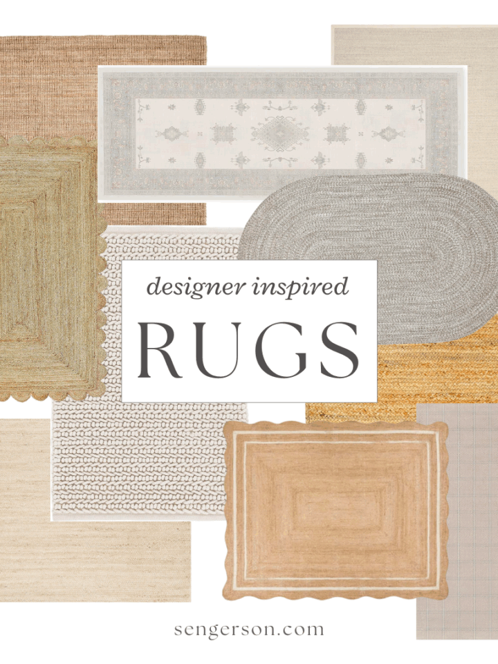 designer inspired rugs collage featuring neutral patterns and modern textures