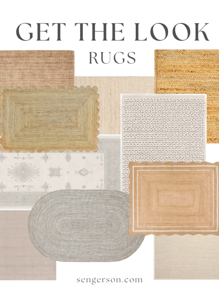 neutral rugs collage featuring designer-inspired jute and woven styles